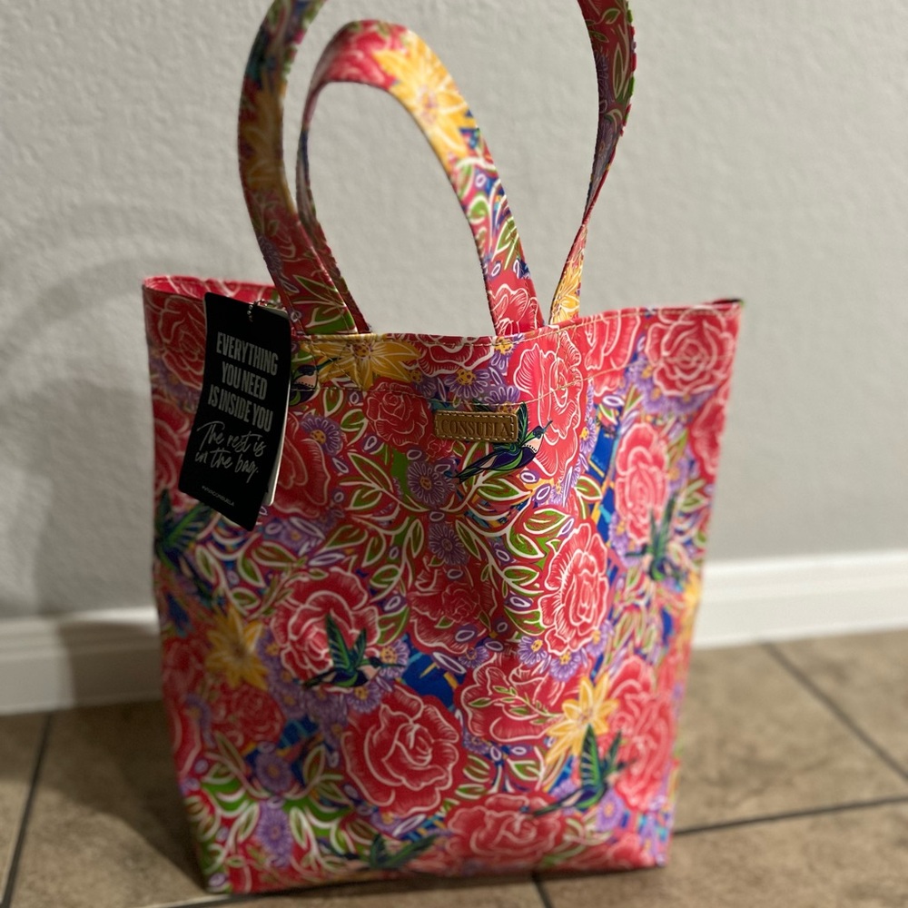 Consuela Pink and Yellow Tote Bag with Vibrant Pattern